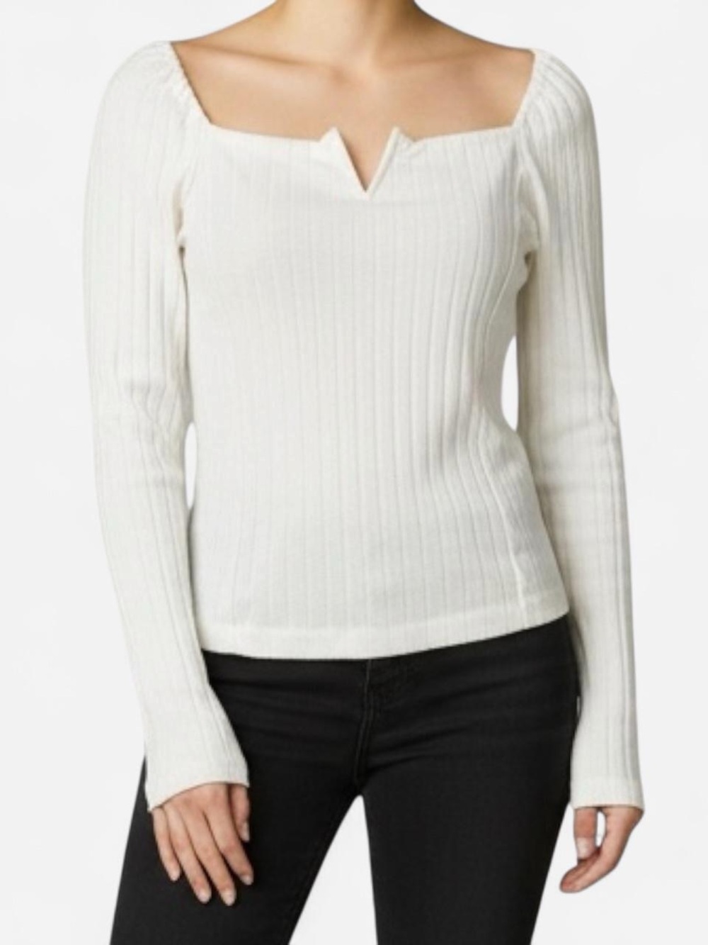 Free People Coquette White Ribbed L/S Top sz S